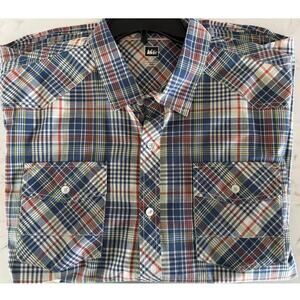 REI Men's Plaid Button up Short Sleeve Shirt 100% Cotton Size XL